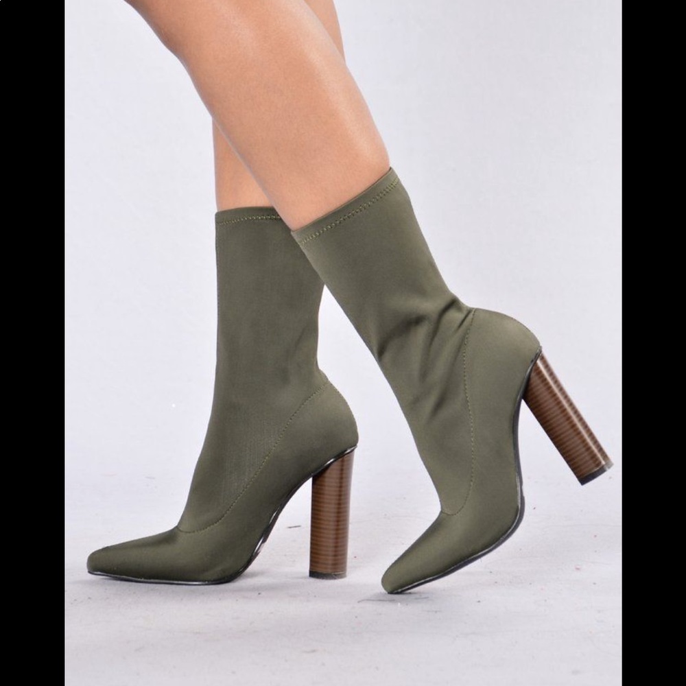 Cape Robbin Olive Green Sock Booties Thick Heel